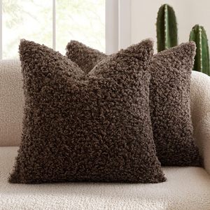 Kunstbont 18x18 inch Bouclé Decoratieve Sherpa Kussenhoezen Zachte Schapenvacht Fleece voor Boho Home Decor Sofa Woonkamer Bank Bed - Product Image 6