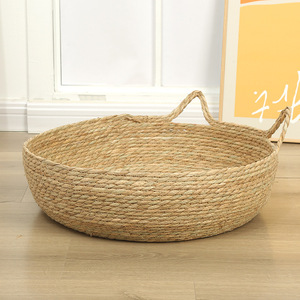 Handmade Woven Rattan Cat Bed Round With Cushion For Cat All Season Cooling Pet Bed - Product Image 2