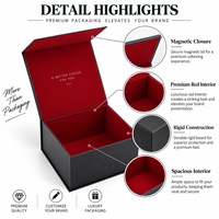 Boîte magnétique rigide en forme de livre, noire mate, recyclable, avec impression UV personnalisée de luxe, boîte cadeau magnétique en velours rouge pour ensemble professionnel
