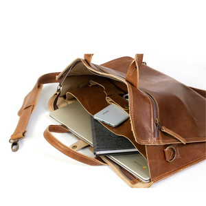 Classic Style Zipper Closure Laptop Briefcase Genuine Leather 15 Inch Durable Shoulder <b>Bag</b> for Work - Product Image 2