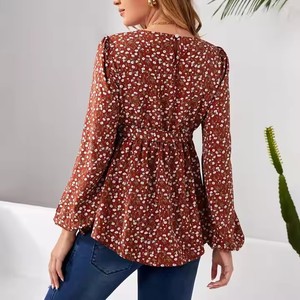 Vêtements <span class=keywords><strong>de</strong></span> maternité chemise imprimé fleuri femmes enceintes à manches longues col rond boutonné ceinture à volants haut <span class=keywords><strong>de</strong></span> <span class=keywords><strong>grossesse</strong></span> - Product Image 2
