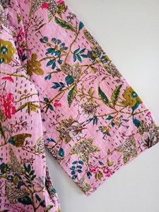 Unisex Handmade Kantha Cotton <b>Long</b> <b>Kimono</b> Jacket Reversible Waterproof Boho <b>Robe</b> Lightweight Everyday Outerwear - Product Image 6