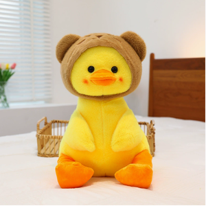 ตุ๊กตาเป็ดสีเหลืองมีฮู้ดสัตว์น่ารัก ชุดตุ๊กตาสัตว์นุ่มนิ่มหน้าแดง สำหรับห้องเด็กและเป็นของขวัญน่ารัก - Product Image 1
