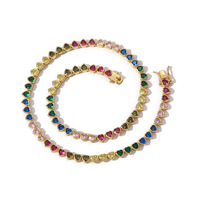 Collier en zircon pour femme, chaîne tennis en forme de cœur, bijoux personnalisés pour femme, chaîne à superposer
