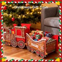 Train de Noël de 22,45 pouces pour cadeaux, boîte de rangement amusante avec motif de pain d'épices, idéal pour les cadeaux du Père Noël et la décoration intérieure