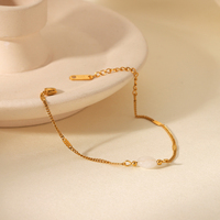 H&C Elegante y Delicada Pulsera de Piedra Lunar de Acero Inoxidable Bañada en Oro de 18K para Mujer, Ajustable, con Piedra Natural, Joyería de Moda