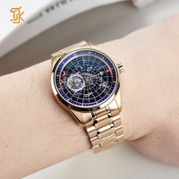 Fabricant de montres OEM, montre-bracelet mécanique personnalisée en or rose avec cristal saphir, calendrier, bracelet en acier inoxydable pour hommes