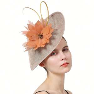 Chapeau fascinateur en sinamay, coiffe en chanvre, fleur, plume, vintage, mode féminine, fascinateur en sinamay pour mariée - Product Image 5
