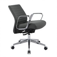 Chaise de bureau exécutive à dossier moyen, en cuir microfibre gris foncé, accoudoirs et base en aluminium, chaise de bureau pivotante ergonomique