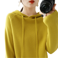 Pull tricoté à manches longues pour femme, style coréen, nouvelle collection printemps-automne, avec capuche, motif simple et coloré sur le devant, coupe ample