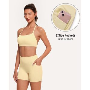 FOXA 2 Piece Yoga Set High Waist <b>Open</b> Back Sports <b>Bra</b> Matching Shorts With Pockets For Women Workout Gym Outfit - Product Image 3