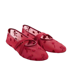 Comercio Transfronterizo 2026, Nuevas Zapatillas <span class=keywords><strong>de</strong></span> <span class=keywords><strong>Ballet</strong></span> Planas con Malla Bordada para Mujer, Color Rojo, Resistentes al Desgaste, Tendencia en AliExpress - Product Image 3