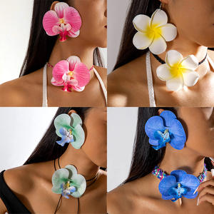 Exagerar gran mariposa orquídea flores collar Stud pendiente conjunto Choke collares mujeres fiesta Bohemia playa joyería conjuntos regalo - Product Image 2