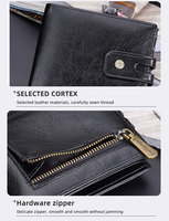 Dompet Pria Baellerry Gaya Bisnis Vintage dari Kulit PU, Dompet Pendek Pria dengan Penutup Ritsleting RFID dan Tempat Kartu Multi Gesper