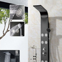 Panneau de douche thermostatique rectangulaire contrôlable moderne Colonne de douche en acier inoxydable noir Contrôle multi-vitesses Douche de massage