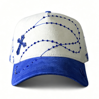 Gorra de Béisbol Unisex Ajustable de Alta Calidad con Diseño de Cruz con Pedrería, Visera Curva de Gamuza y Forro de Satén, Talla 14