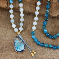 Fait à la main 108 Mala 8mm Apatite Perles Teardrop Pendentif Collier Chaîne Noeud Lariat Yoga Méditation Guérison Bijoux Cadeau En Gros