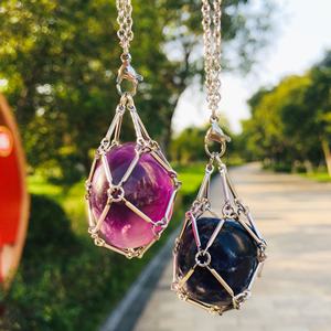 Usine Réglable Cristal Naturel Argent 18K <span class=keywords><strong>Or</strong></span> Chaîne En Acier Inoxydable <span class=keywords><strong>Maille</strong></span> Creuse Tissé Pierre Cage Titulaire Pendentif Collier - Product Image 6