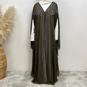 6739 #   Caftán de Chifón de Alta Calidad con Diseño de Lujo para Eid, Abayas Abiertas Africanas para Mujer con Pedrería, 5 Colores - Product Image 2