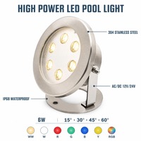 Projecteur LED RGB pour piscine et fontaine, extérieur, en acier inoxydable 304, IP68, avec support réglable, AC/DC 12/24V 6W