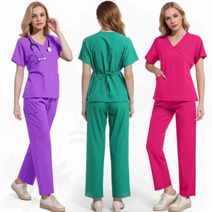 Vêtements de travail infirmiers unisexes en spandex avec logo personnalisé, uniformes d'hôpital, vêtements de salon de beauté, dentisterie, hauts à lacets, pantalons droits, blouses médicales - Product Image 5