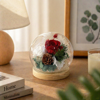 Eeuwige Bloem Echt Ge conserveerde Rozen Handgemaakte Glazen Koepel Cadeaubox Valentijnsdag Kerstmis Afstuderen Eeuwigdurend Langdurig LED