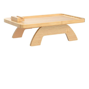 Bandeja de bambú rectangular plegable para sofá, mesa para reposabrazos para sala de estar, bandeja para aperitivos con portavasos - Product Image 5