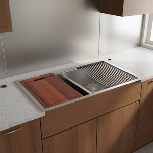 Évier de cuisine sous plan 30x19x10 à double bac 50/50 en acier inoxydable nickel brossé, design ferme - Product Image 3