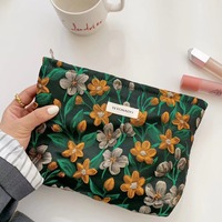 Tas Kosmetik Poliester Bunga Antik Gaya Hepburn Tas Kosmetik Poliester Kapasitas Besar Penyimpanan Produk Perawatan Kulit Tas Tangan Portabel Liner Perjalanan