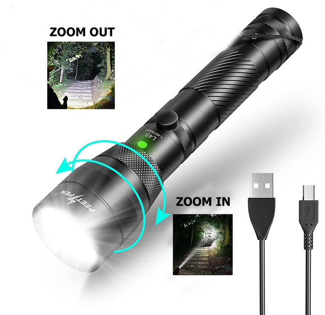 Powerful Rechargeable 18650 Tactical LED Flashlight Zoomable Torch Light with Aluminum Alloy Body