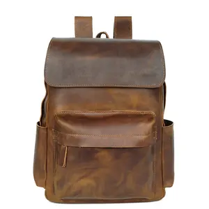 Men's Full Grain Leather 14 inch laptop backpack school Men personalized backpack men nostalgic travel bag