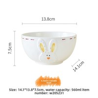 Ensemble de vaisselle mignon en céramique avec assiettes plates gaufrées de style occidental et bols à motif de dessin animé, certifié artisanal