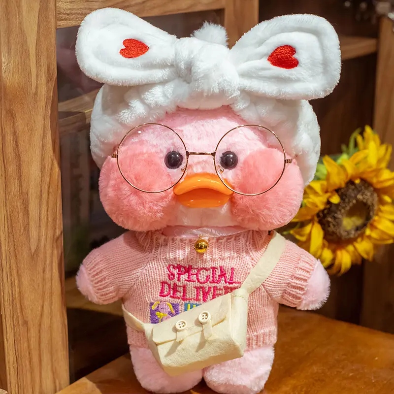 30CM 핑크 카와이 카페 미미 옐로우 오리 플러시 장난감 귀여운 인형 부드러운 동물 인형 키즈 Kawaii 플러시 장난감 헝겊 인형