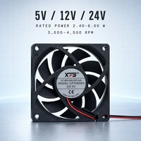 Ventilateur axial à roulement à billes en plastique carré XFS DC sans balais, haute vitesse, faible bruit, OEM/ODM 5V/12V/24V Noir 5
