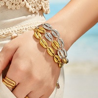 Bracelet Coquillage Élégant pour Femme en Acier Inoxydable 316L Plaqué Or 18K PVD, Anti-ternissement, Thème Océan, Accessoire de Plage Estival