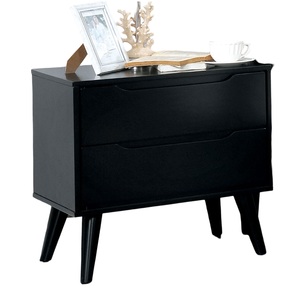 Mid Century Modern <b>Black</b> Nightstand 2 Drawers Solid Wood Round Tapered Legs Bedroom Furniture <b>Bedside</b> <b>Table</b> - Product Image 3
