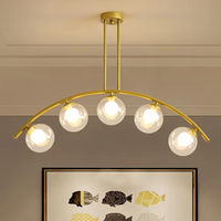 Lustre suspendu en verre G9 transparent doré, forme incurvée, multi-têtes, rond, décoratif, pour l'art et la décoration