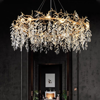 Lustre en Cristal Lumineux, Éclairage à Spot Style Branche d'Arbre, Lustre Rond en Gouttes de Pluie, Suspension de Luxe en Cristal