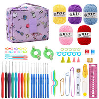 Set benang rajut TPR pegangan biru lintas batas alat rajut buatan tangan DIY dengan kemasan tas untuk pemula