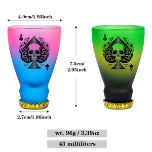 Vente en gros de verre <span class=keywords><strong>à</strong></span> liqueur <span class=keywords><strong>à</strong></span> <span class=keywords><strong>l</strong></span>'<span class=keywords><strong>envers</strong></span> de couleur dégradée givrée avec as de pique crâne pour cadeaux de mariage - Product Image 2