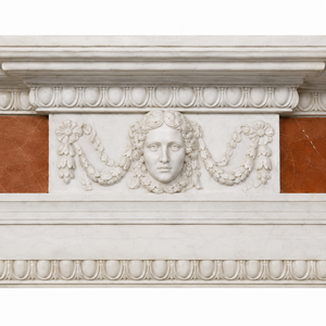 Traditional Marble <b>Fireplace</b> Mantel With Ornate Carving White & Cloudy Rosa Stone Indoor Wood Burning Hearth For Living Room - Product Image 4