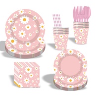 Ensemble de vaisselle jetable biodégradable en papier sur le thème des marguerites pour fête d'anniversaire, assiettes, gobelets, serviettes, célébration pour enfants, style européen
