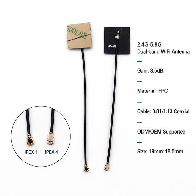 FuRao FR-2458-001 WiFi Antenna FPC Square Mini 2.4GHz 5.8GHz Dual Band 3.5dBi High Gain for MHF4 Connector ESP32 WiFi Router