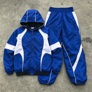 Ensemble de survêtement coupe-vent color block pour <span class=keywords><strong>homme</strong></span>, style vintage en nylon, 2 pièces, <span class=keywords><strong>tenue</strong></span> streetwear, veste zippée, pantalon de jogging ample, vêtements de sport - Product Image 5