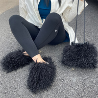 Nouvel ensemble 2026 : Pantoufles d'intérieur en fausse fourrure d'agneau et sac à bandoulière moelleux assorti pour femme – Tenue 2 pièces en fourrure