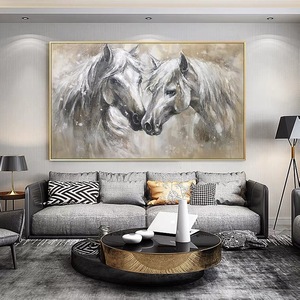 Grande Dipinto Moderno su Tela con 7 Cavalli Bianchi in Corsa, Decorazione Artistica Fatta a Mano per Soggiorno - Product Image 3