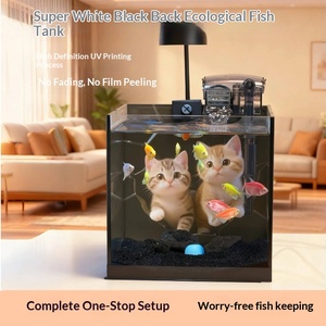 Pecera Pequeña <span class=keywords><strong>de</strong></span> Escritorio, Ultra Blanca, <span class=keywords><strong>de</strong></span> Vidrio HD, con <span class=keywords><strong>Fondo</strong></span> 3D <span class=keywords><strong>de</strong></span> Estilo Oscuro, Auto-Circulante, para <span class=keywords><strong>Peces</strong></span> Dorados - Product Image 2