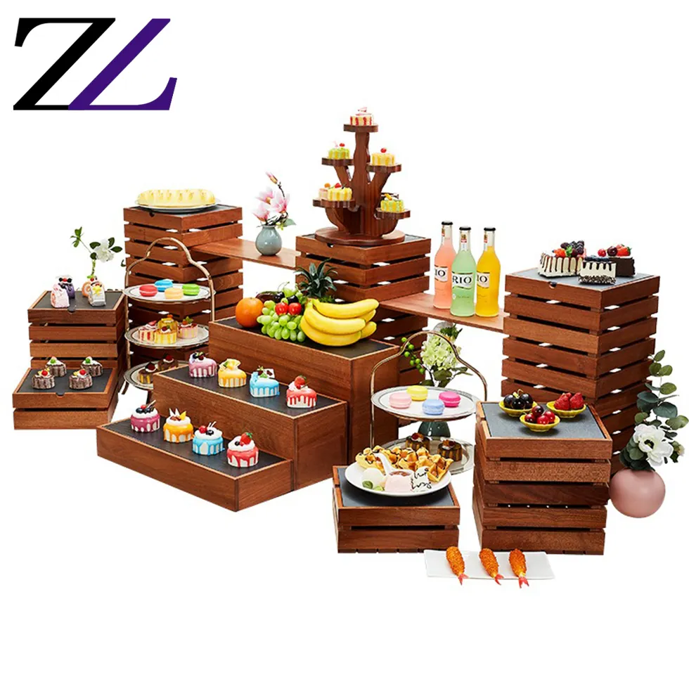 F & B chef articoli hotel attrezzature per la ristorazione mobili in legno decorativo di legno buffet cremagliera riser/buffet stand ristorazione per vendita