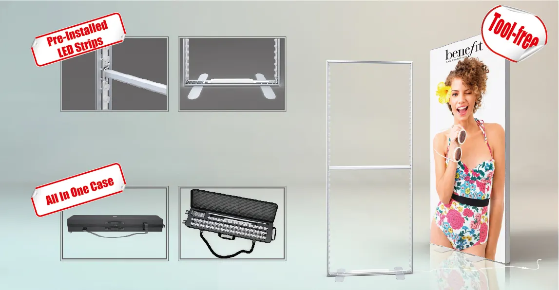 Caja de luz de publicidad de tela sin marco, luz LED portátil de 4x6 pies, 120cm, con respaldo doble personalizado, SEG de pie