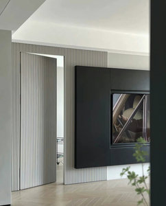 <span class=keywords><strong>Panneau</strong></span> de protection <span class=keywords><strong>mural</strong></span> pour téléviseur de salon avec porte dissimulée, fonction canapé, armoire décorative minimaliste en bois pour hôtel et appartement - Product Image 5